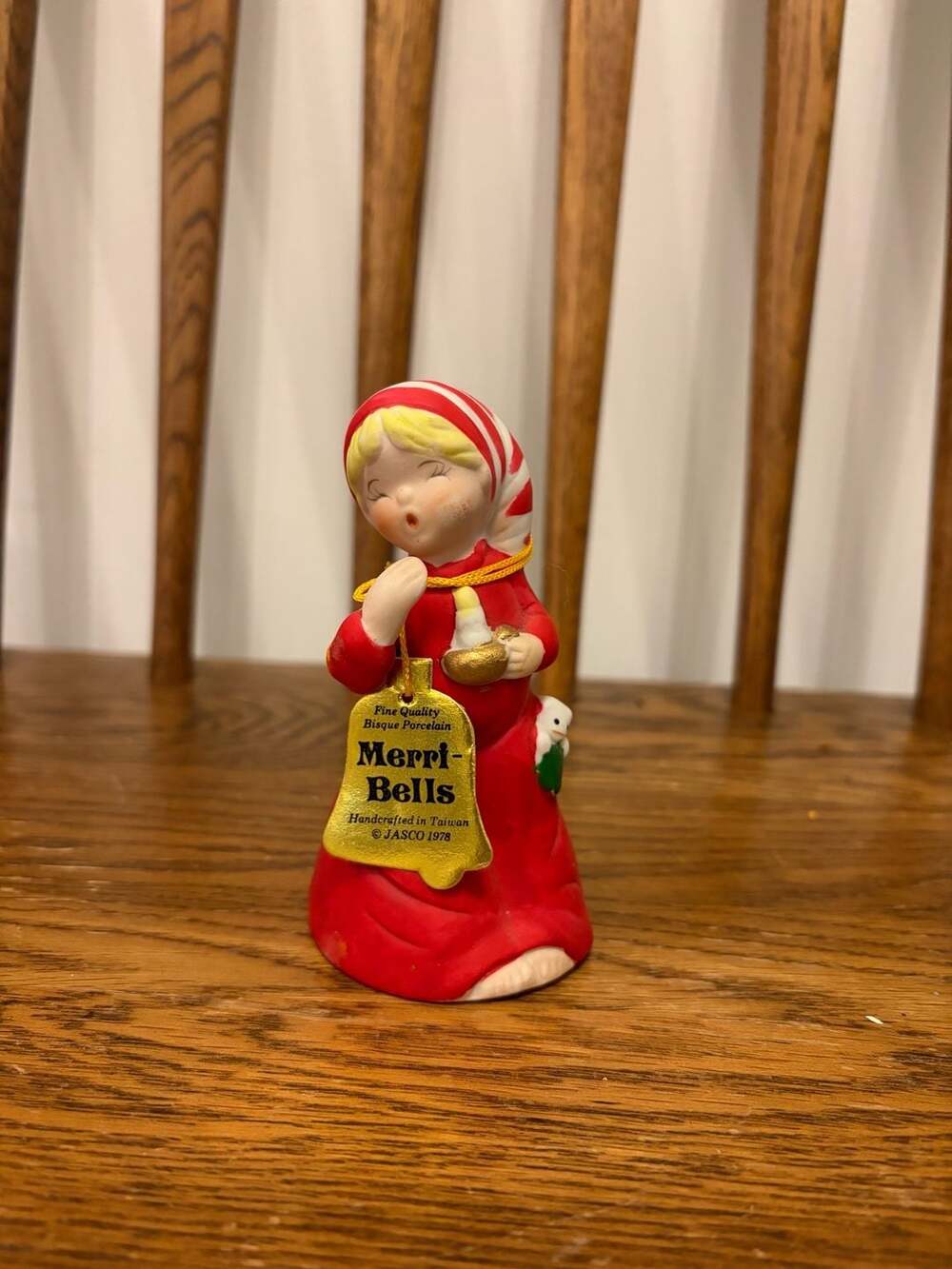 Jasco Merri-Bells Bisque Porcelain Christmas Caroler Bell 1978